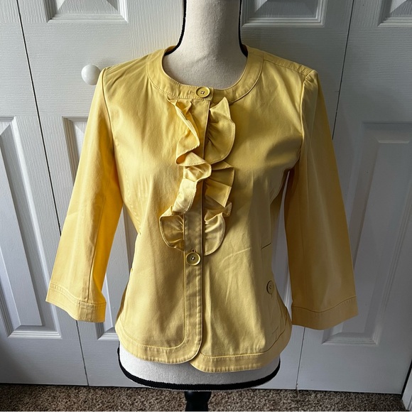 Talbots Jackets & Blazers - Talbots Yellow Ruffle Lightweight Cotton Blazer Size 4